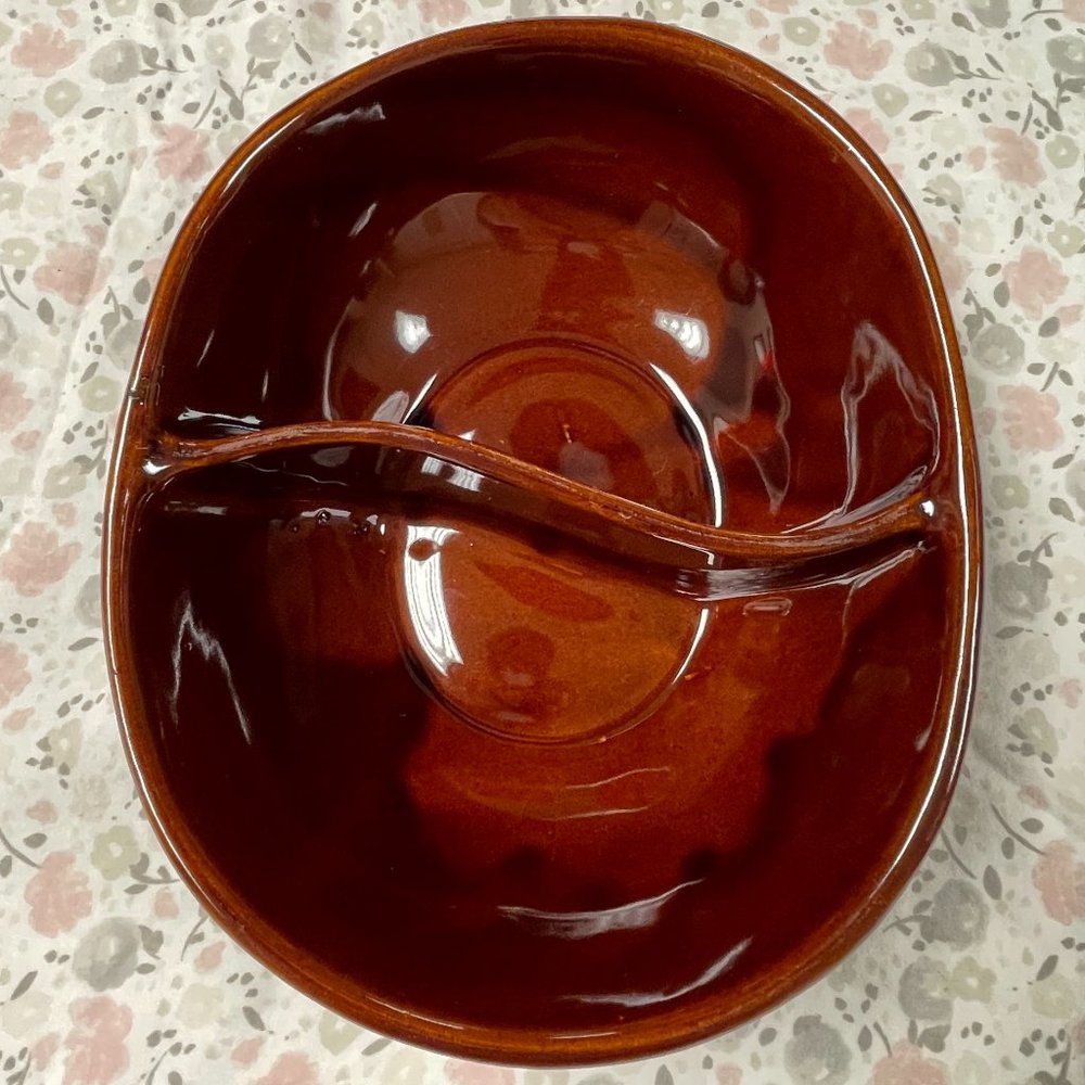 Oven-Proof Stoneware Dish - Two Compartment - Brown -Mar-Crest